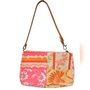 TALBOTS Cotton/linen Mini Bag W/ Patchwork Design In Vibrant Pink/green Multi.